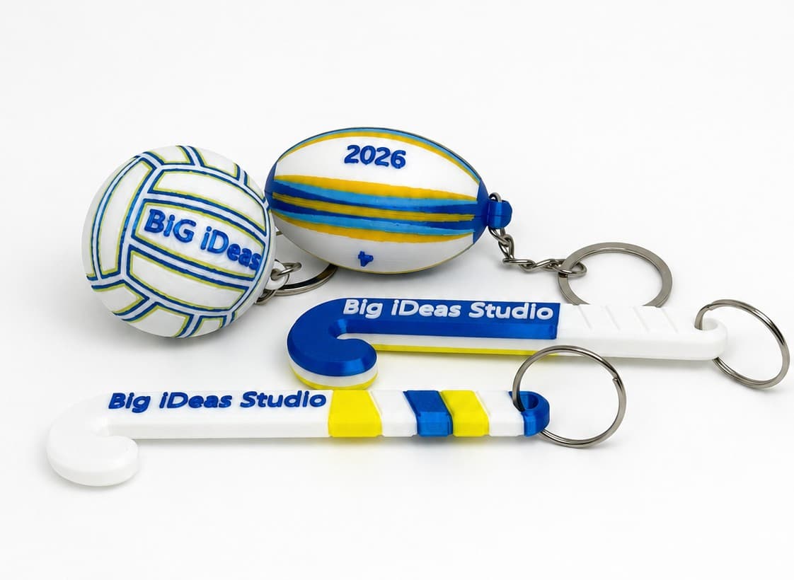 A selection of personalised 3D printed keyrings